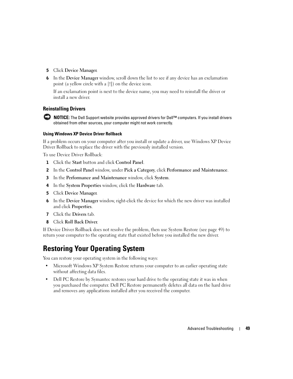 Restoring your operating system | Dell Dimension 4600C User Manual | Page 49 / 104