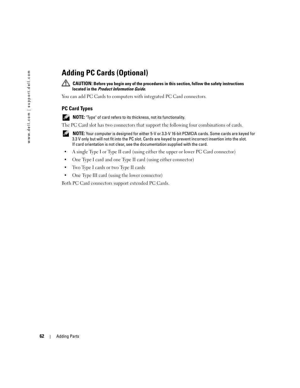 Adding pc cards (optional) | Dell Dimension 4600C User Manual | Page 62 / 104