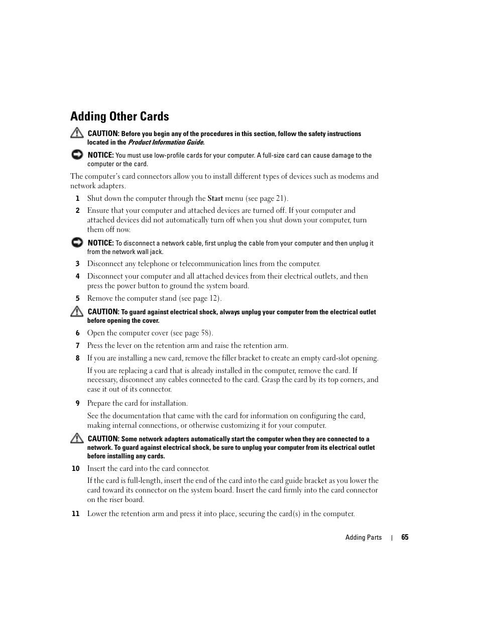 Adding other cards | Dell Dimension 4600C User Manual | Page 65 / 104