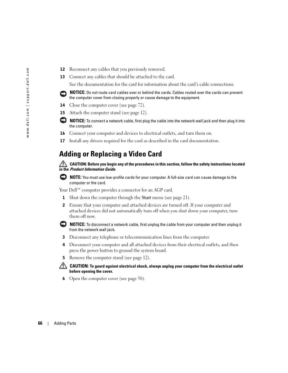 Adding or replacing a video card | Dell Dimension 4600C User Manual | Page 66 / 104