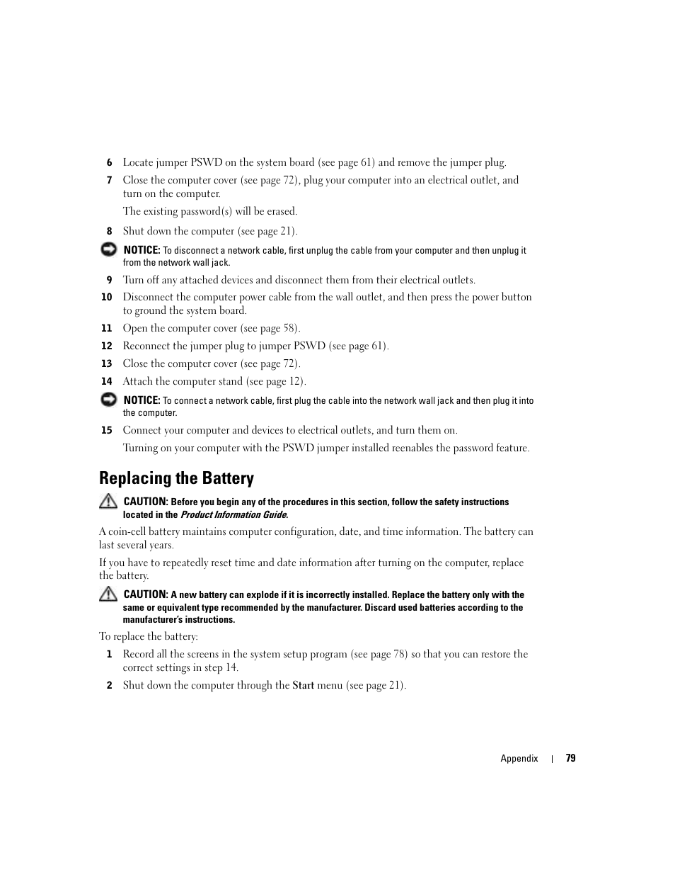 Replacing the battery | Dell Dimension 4600C User Manual | Page 79 / 104
