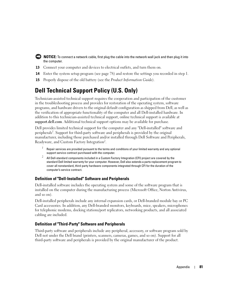 Dell technical support policy (u.s. only) | Dell Dimension 4600C User Manual | Page 81 / 104