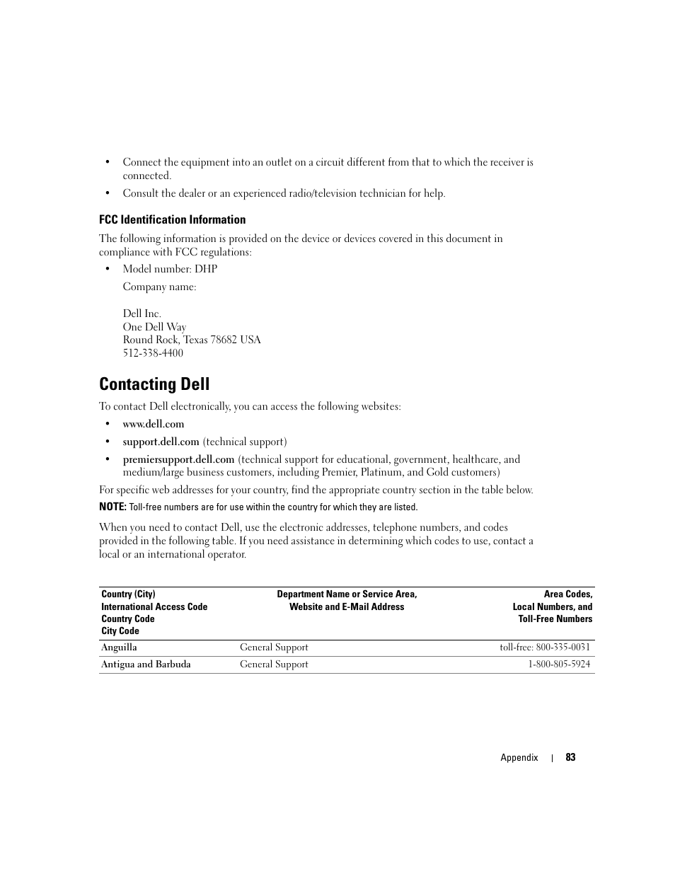 Contacting dell | Dell Dimension 4600C User Manual | Page 83 / 104