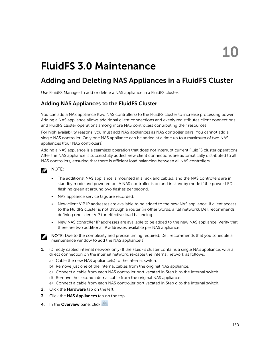 Fluidfs 3.0 maintenance, Adding nas appliances to the fluidfs cluster, 10 fluidfs 3.0 maintenance | Dell PowerVault NX3500 User Manual | Page 159 / 189