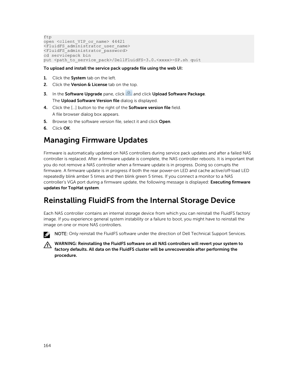 Managing firmware updates | Dell PowerVault NX3500 User Manual | Page 164 / 189