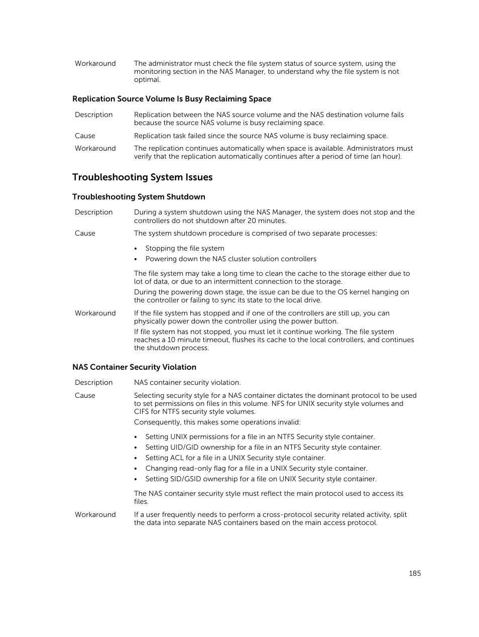Troubleshooting system issues | Dell PowerVault NX3500 User Manual | Page 185 / 189