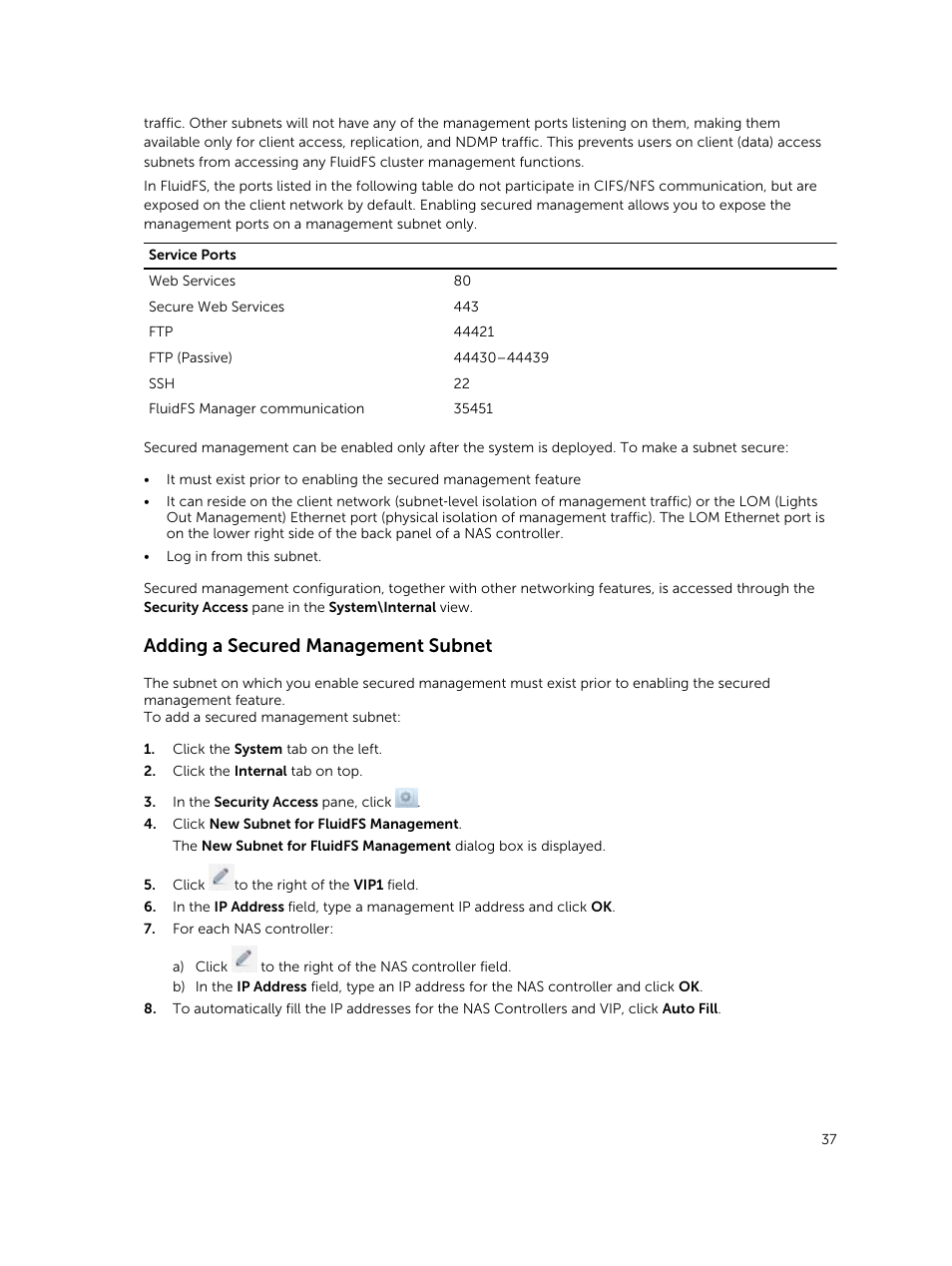 Adding a secured management subnet | Dell PowerVault NX3500 User Manual | Page 37 / 189