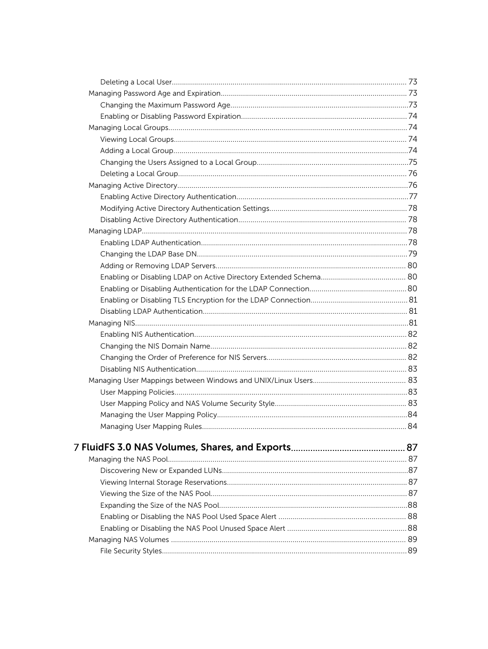 7 fluidfs 3.0 nas volumes, shares, and exports | Dell PowerVault NX3500 User Manual | Page 7 / 189