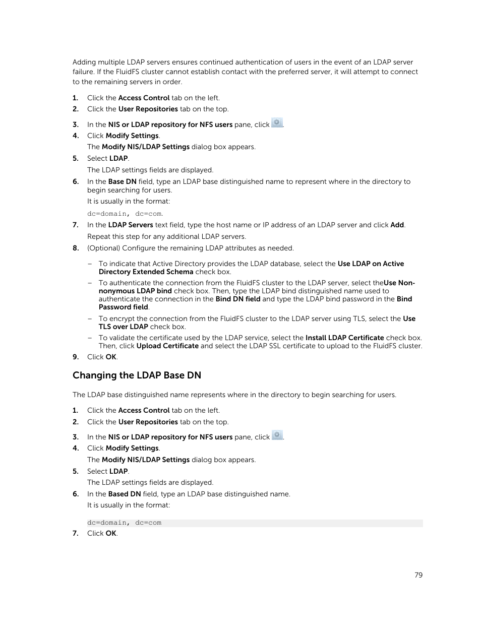 Changing the ldap base dn | Dell PowerVault NX3500 User Manual | Page 79 / 189