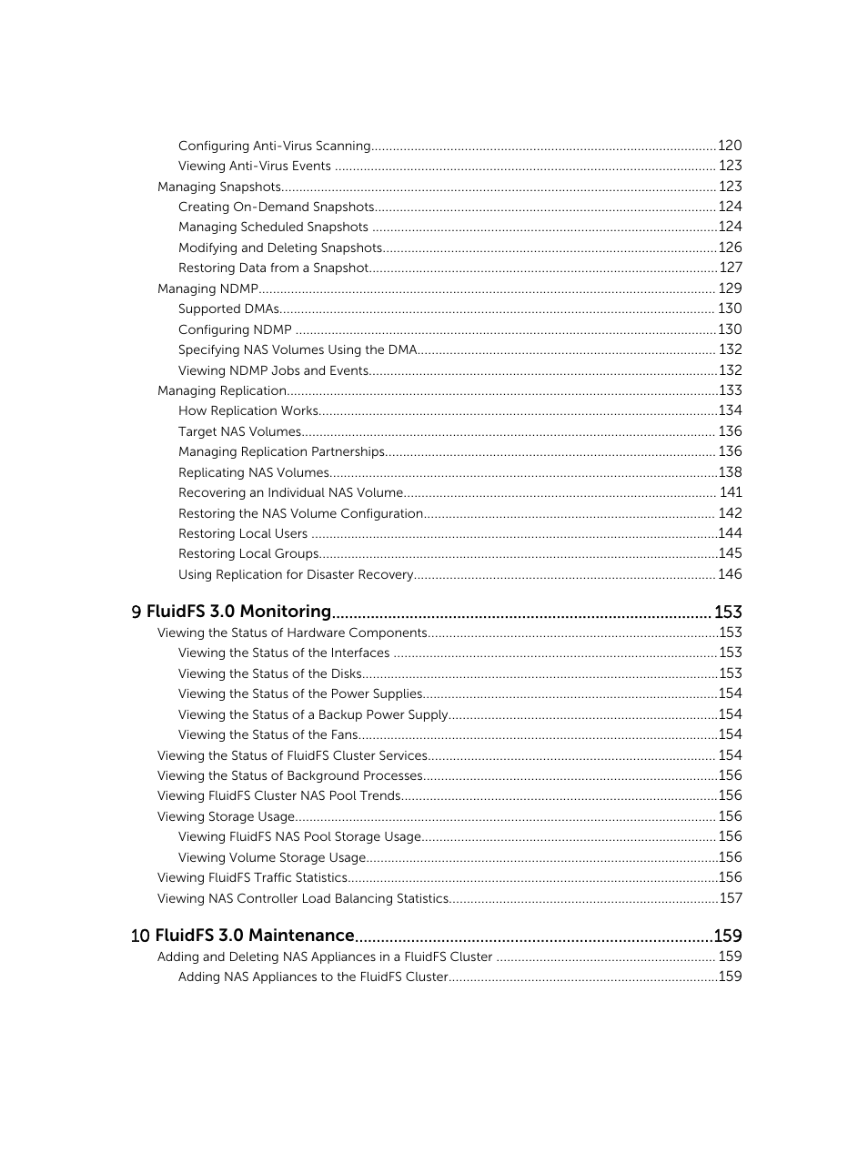 9 fluidfs 3.0 monitoring, 10 fluidfs 3.0 maintenance | Dell PowerVault NX3500 User Manual | Page 9 / 189
