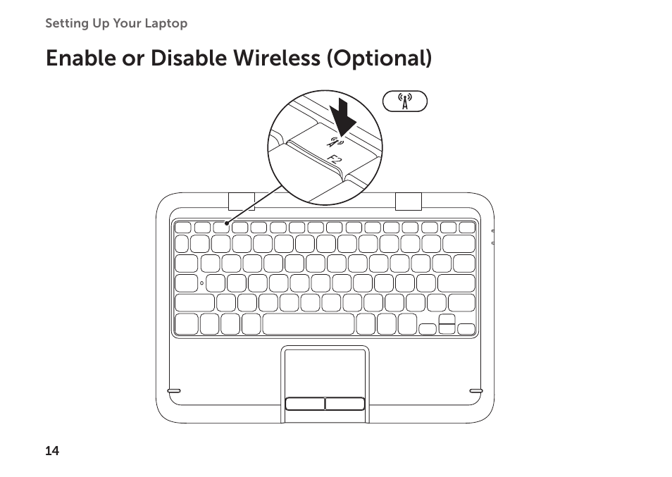 Enable or disable wireless (optional), Enable or disable wireless, Optional) | Dell Inspiron Mini Duo (1090, Late 2010) User Manual | Page 16 / 88