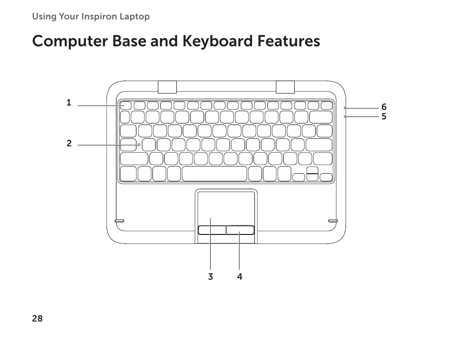 Computer base and keyboard features, Computer base and keyboard, Features | Dell Inspiron Mini Duo (1090, Late 2010) User Manual | Page 30 / 88