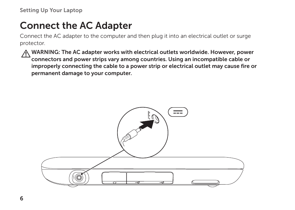 Connect the ac adapter | Dell Inspiron Mini Duo (1090, Late 2010) User Manual | Page 8 / 88