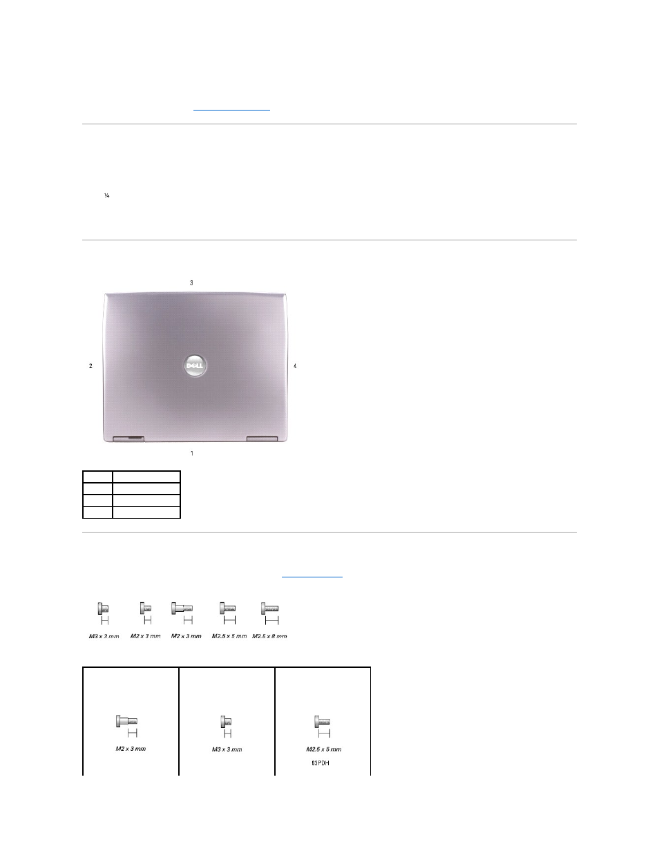 Recommended tools, Computer orientation, Screw identification | Dell Latitude D610 User Manual | Page 3 / 47