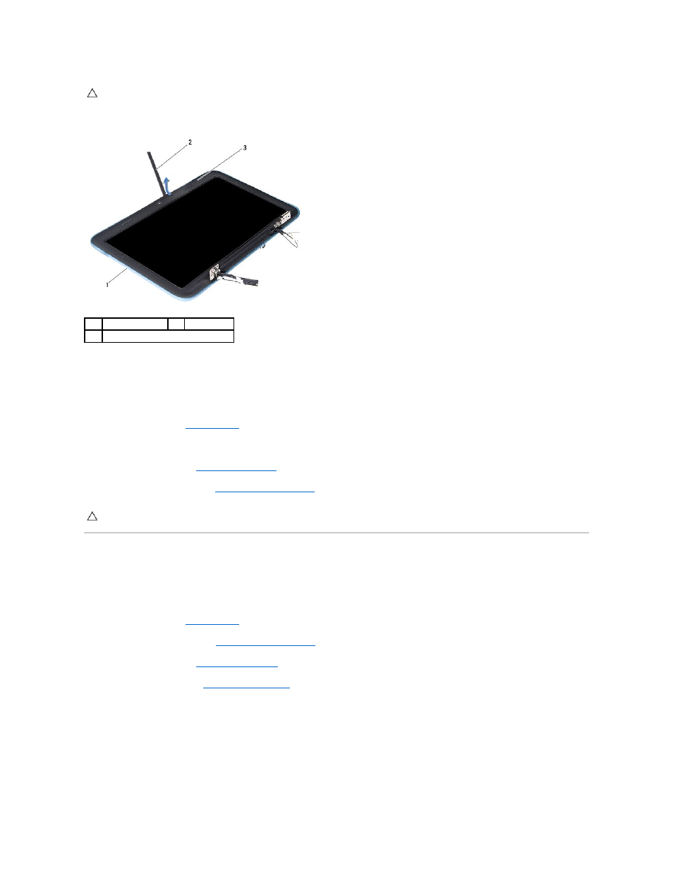 Display hinges, Replacing the display bezel, Removing the display hinges | Dell Inspiron Mini Duo (1090, Late 2010) User Manual | Page 18 / 46