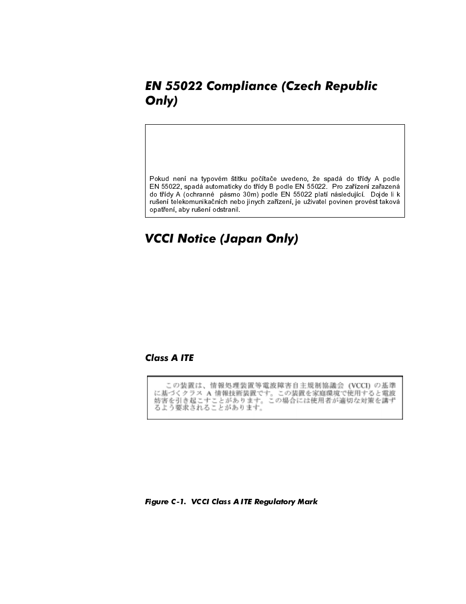 En 55022 compliance (czech republic only), Vcci notice (japan only), Class a ite | Figure c-1, Vcci-a | Dell OptiPlex E1 User Manual | Page 141 / 157