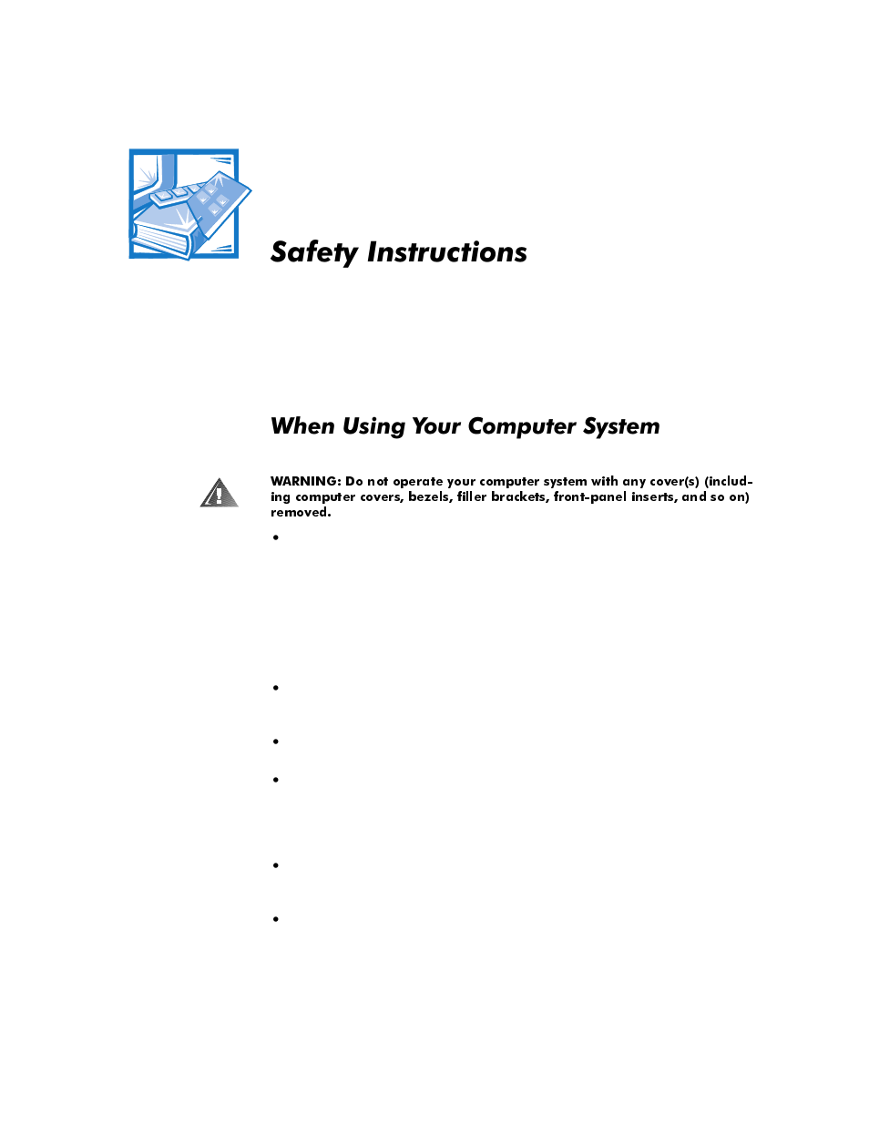 Safety instructions, When using your computer system, 6dihw\,qvwuxfwlrqv | Khq8vlqj<rxu&rpsxwhu6\vwhp | Dell OptiPlex E1 User Manual | Page 3 / 157