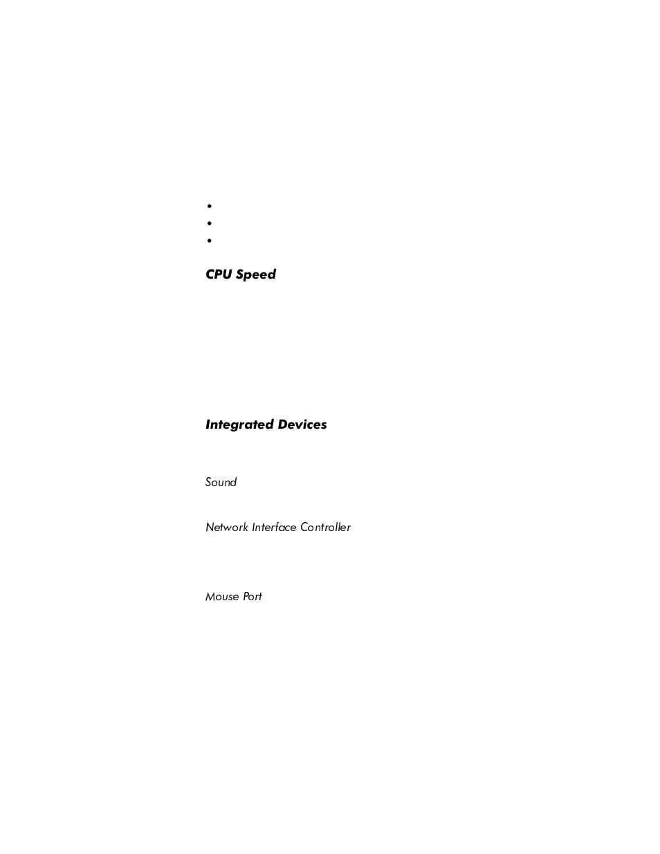Cpu speed, Integrated devices, Sound | Network interface controller, Mouse port, Cpu speed -9, Integrated devices -9, Sound -9, Network interface controller -9, Mouse port -9 | Dell OptiPlex E1 User Manual | Page 37 / 157