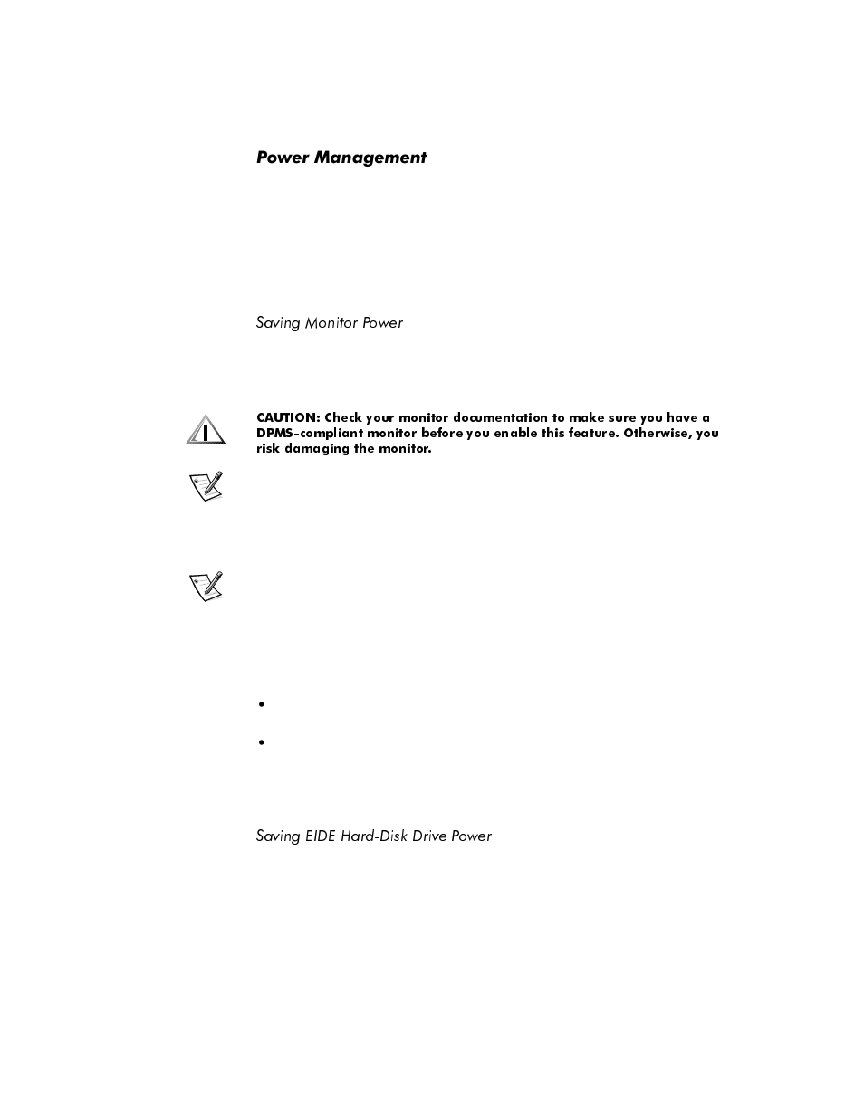 Power management, Saving monitor power, Saving eide hard-disk drive power | Power management -14, Saving monitor power -14, Saving eide hard-disk drive power -14, 3rzhu0dqdjhphqw | Dell OptiPlex E1 User Manual | Page 42 / 157