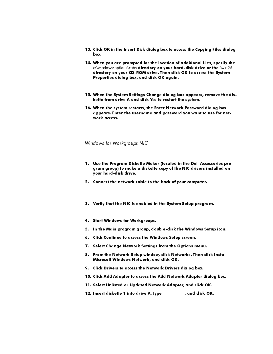 Windows for workgroups nic, Windows for workgroups nic -7 | Dell OptiPlex E1 User Manual | Page 73 / 157