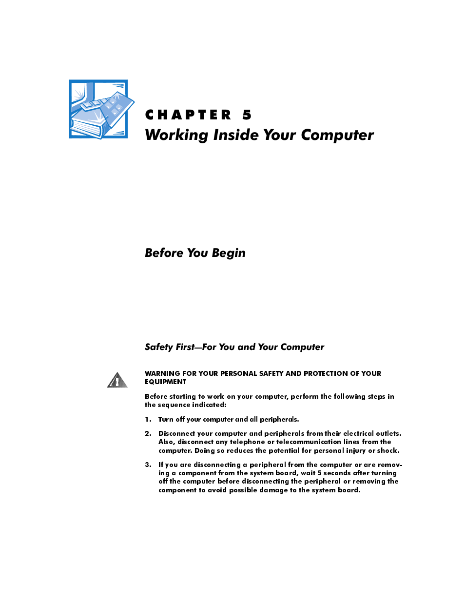 Working inside your computer, Before you begin, Safety first—for you and your computer | Kdswhu, Runlqj,qvlgh<rxu&rpsxwhu, Before you begin -1, Safety first—for you and your computer -1, Hiruh<rx%hjlq | Dell OptiPlex E1 User Manual | Page 77 / 157