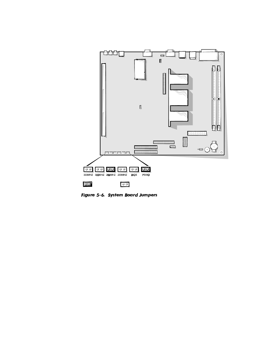Figure 5-6, System board jumpers -8, Ljxuh  6\vwhp %rdug -xpshuv | Dell OptiPlex E1 User Manual | Page 84 / 157