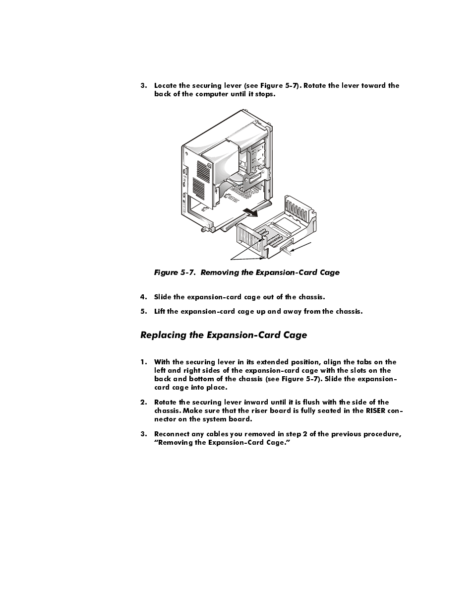Replacing the expansion-card cage, Replacing the expansion-card cage -12, Figure 5-7 | Removing the expansion-card cage -12, 5hsodflqjwkh([sdqvlrq&dug&djh | Dell OptiPlex E1 User Manual | Page 88 / 157