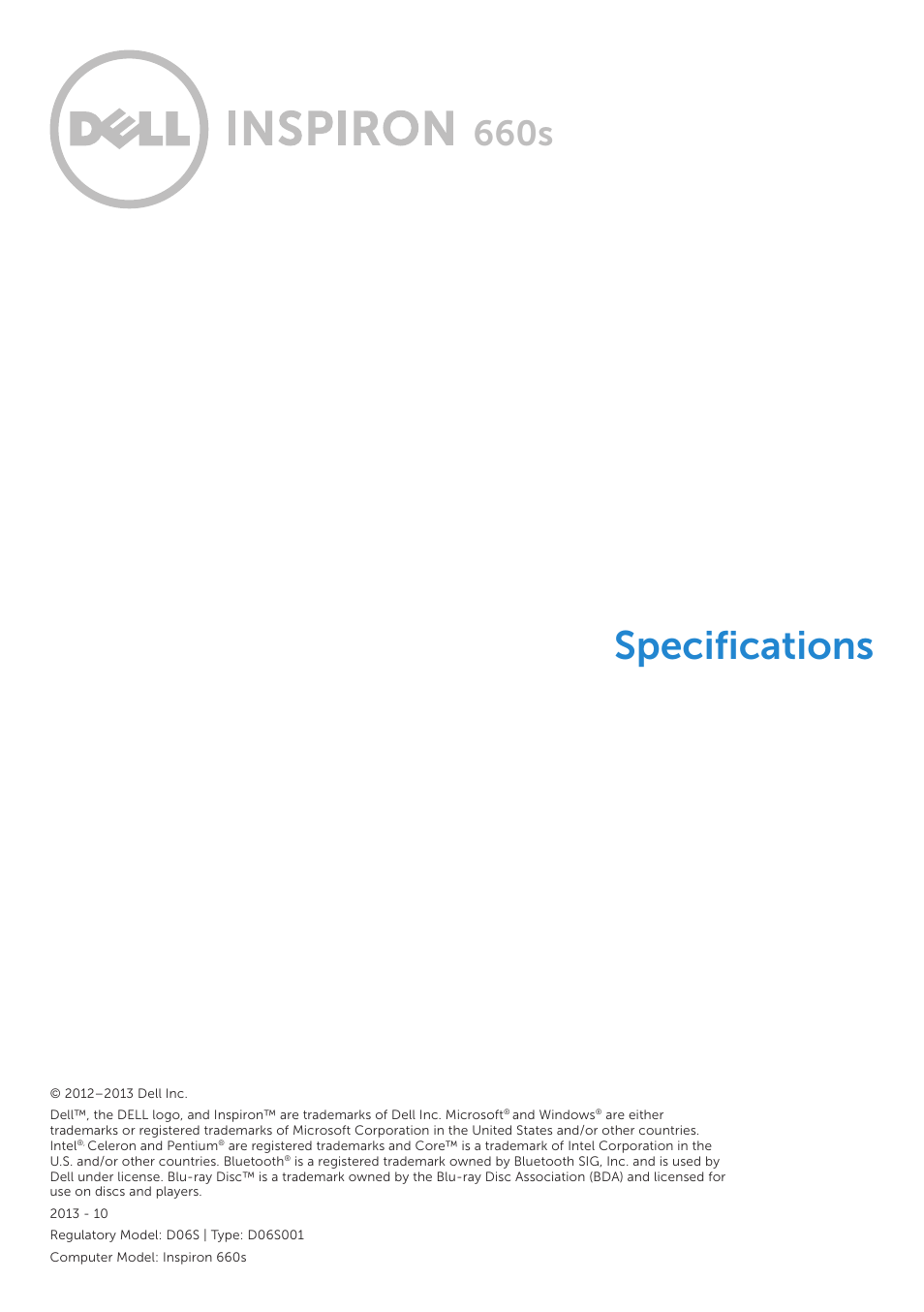 Dell Inspiron 660s (Early 2012) User Manual | 5 pages