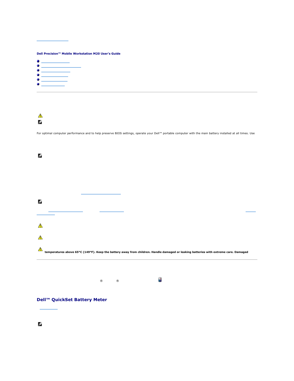Using a battery, Battery performance, Checking the battery charge | Dell™ quickset battery meter | Dell Precision M20 User Manual | Page 12 / 115