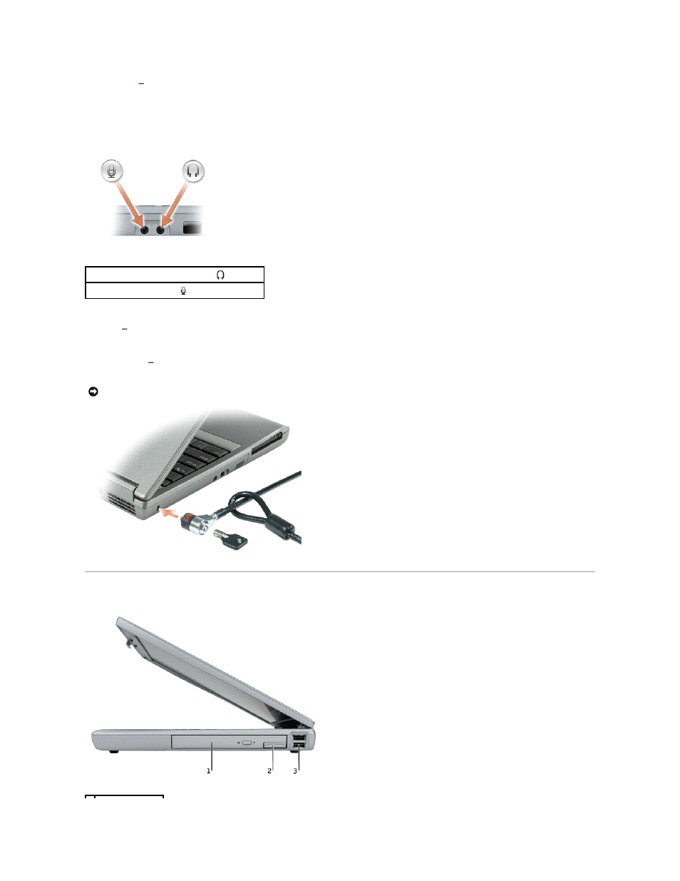 Right view, Security cable slot, Audio connectors | Dell Precision M20 User Manual | Page 5 / 115