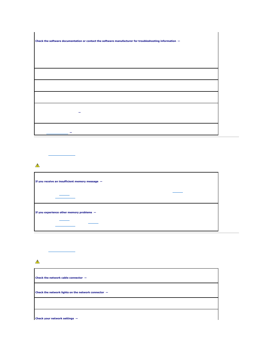 Memory problems, Network problems | Dell Precision M20 User Manual | Page 96 / 115