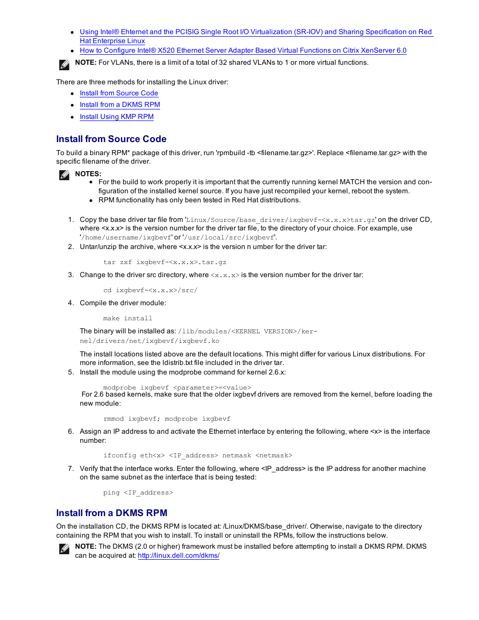 Install from source code, Install from a dkms rpm | Dell Intel PRO Family of Adapters User Manual | Page 105 / 153