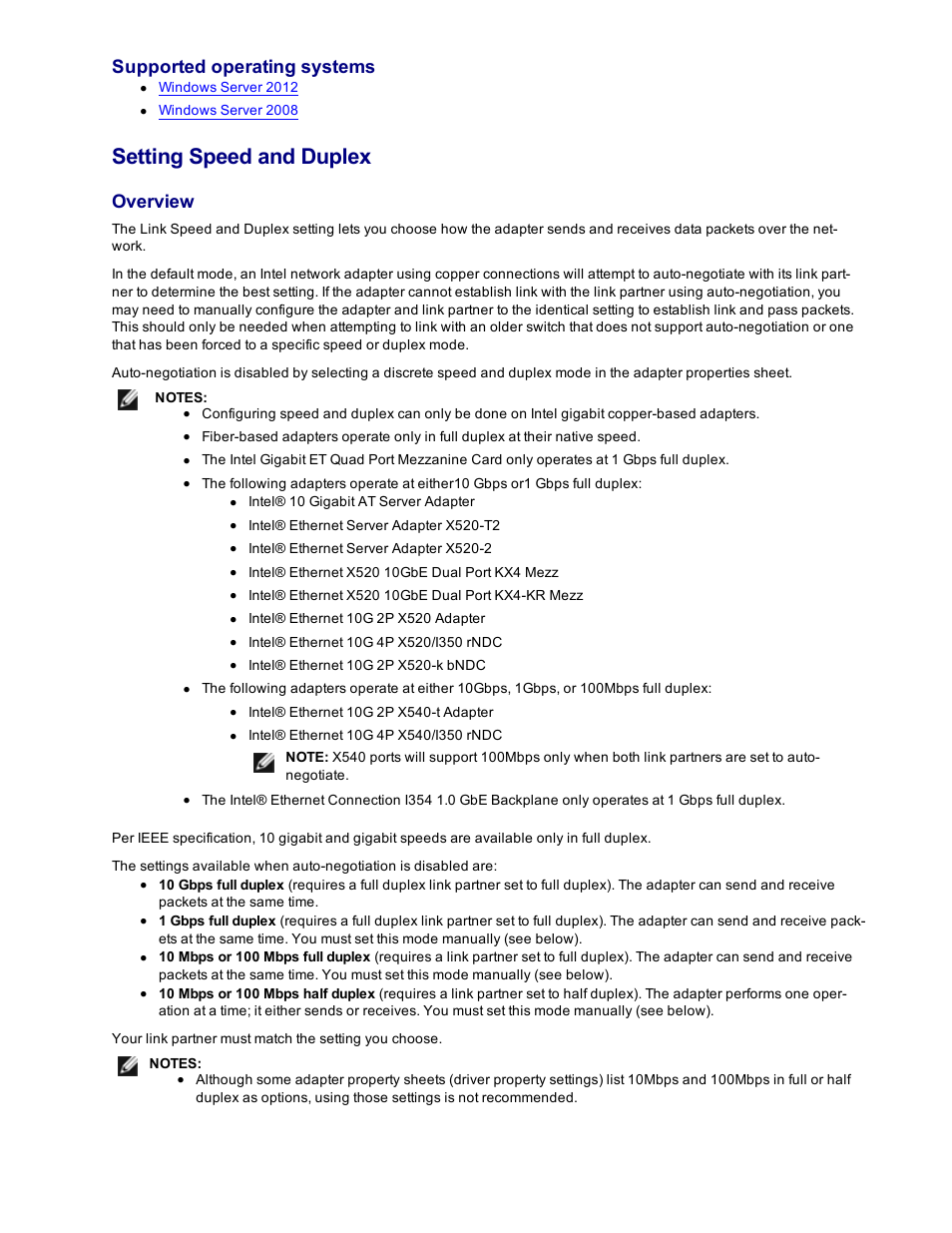 Setting speed and duplex, Supported operating systems, Overview | Dell Intel PRO Family of Adapters User Manual | Page 13 / 153