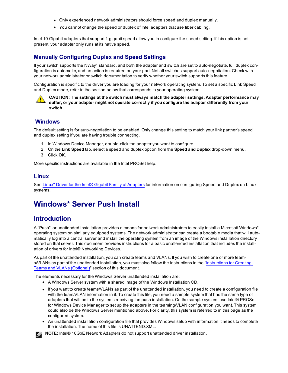 Windows* server push install, Introduction, Manually configuring duplex and speed settings | Windows, Linux | Dell Intel PRO Family of Adapters User Manual | Page 14 / 153