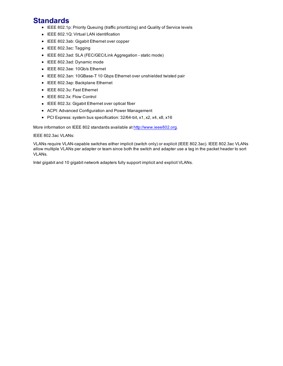 Standards | Dell Intel PRO Family of Adapters User Manual | Page 151 / 153