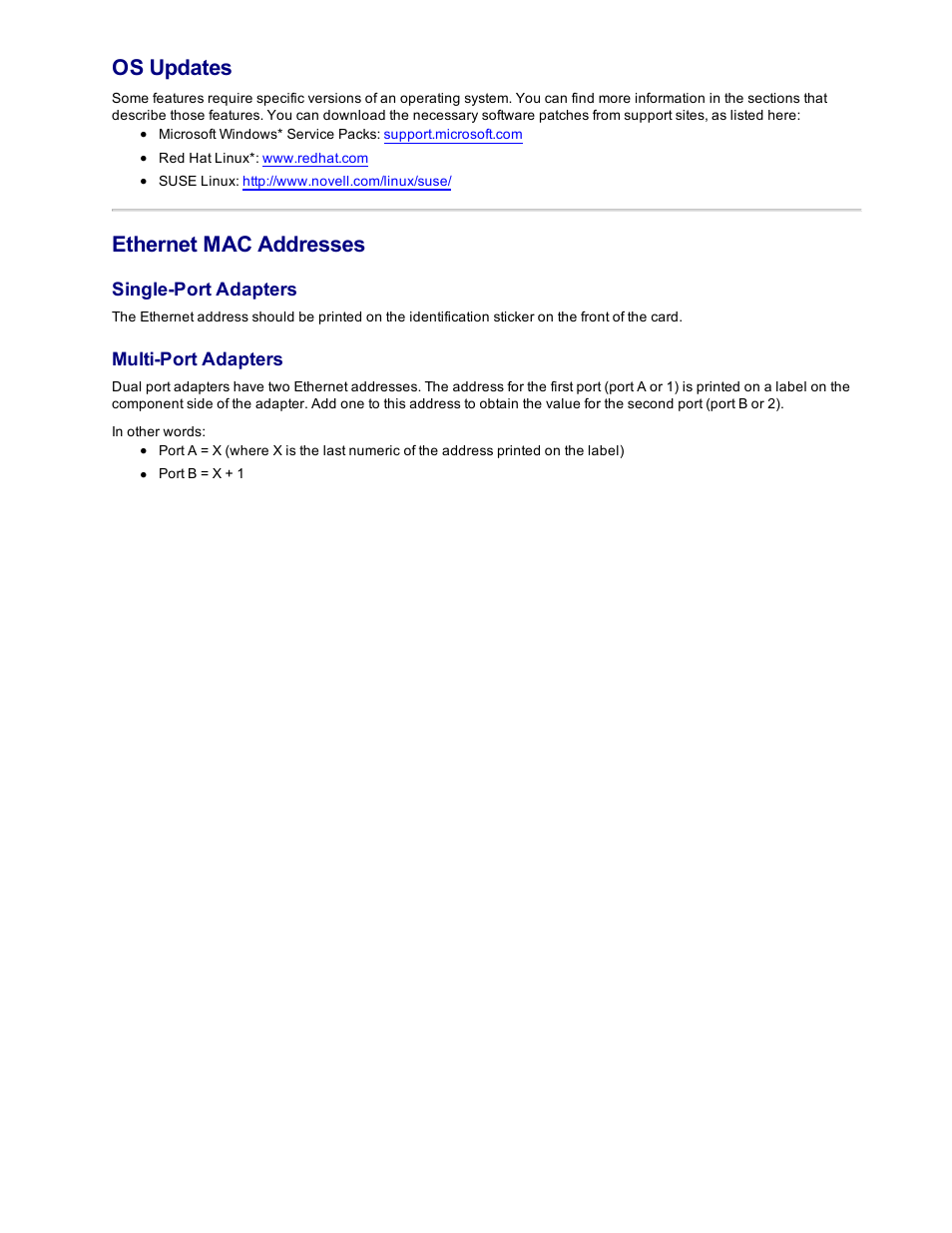 Os updates, Ethernet mac addresses, Single-port adapters | Multi-port adapters | Dell Intel PRO Family of Adapters User Manual | Page 5 / 153