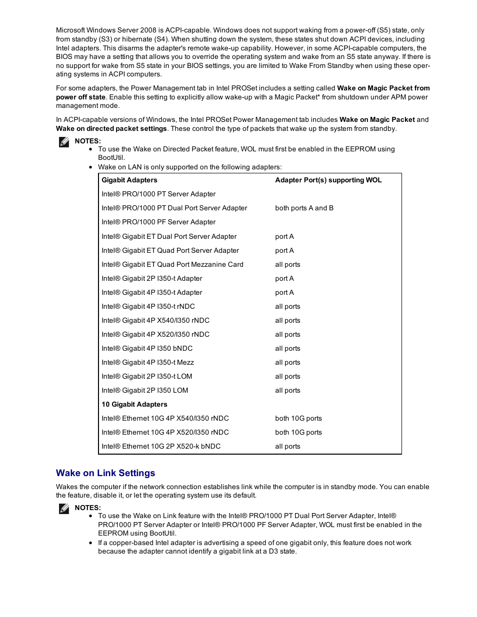 Wake on link settings | Dell Intel PRO Family of Adapters User Manual | Page 56 / 153