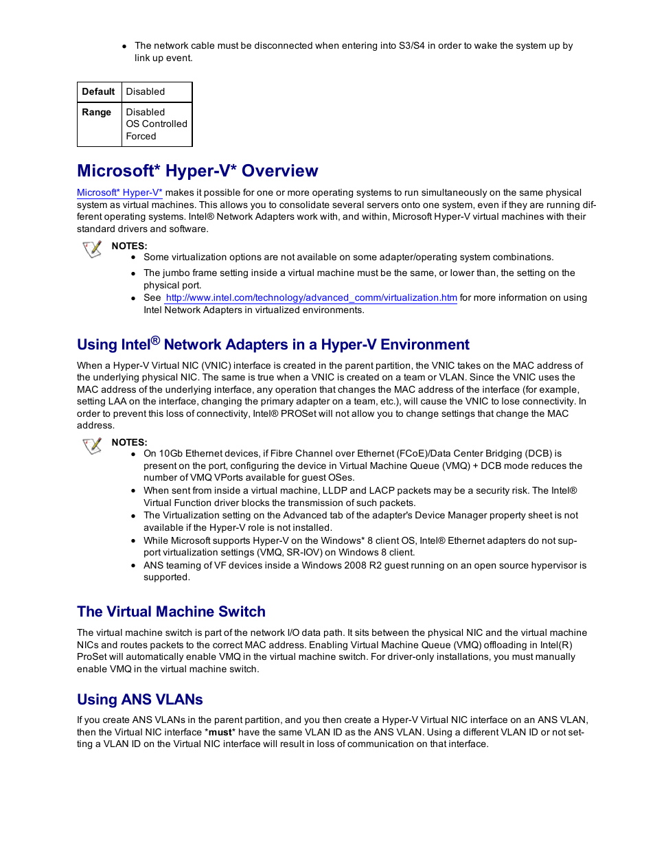 Microsoft* hyper-v* overview, Microsoft, Hyper-v virtual nics on teams and vlans | Microsoft hyper-v virtual nics on teams and, Vlans, Using intel, Network adapters in a hyper-v environment, The virtual machine switch, Using ans vlans | Dell Intel PRO Family of Adapters User Manual | Page 57 / 153