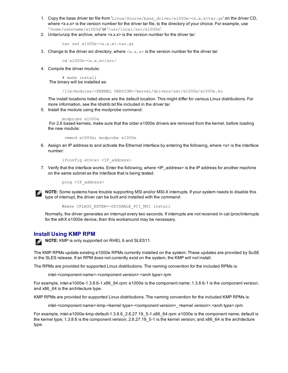 Install using kmp rpm | Dell Intel PRO Family of Adapters User Manual | Page 64 / 153