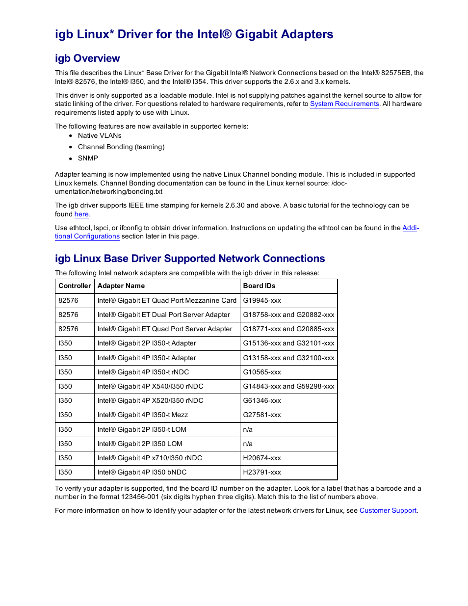 Igb linux* driver for the intel® gigabit adapters, Igb overview | Dell Intel PRO Family of Adapters User Manual | Page 72 / 153