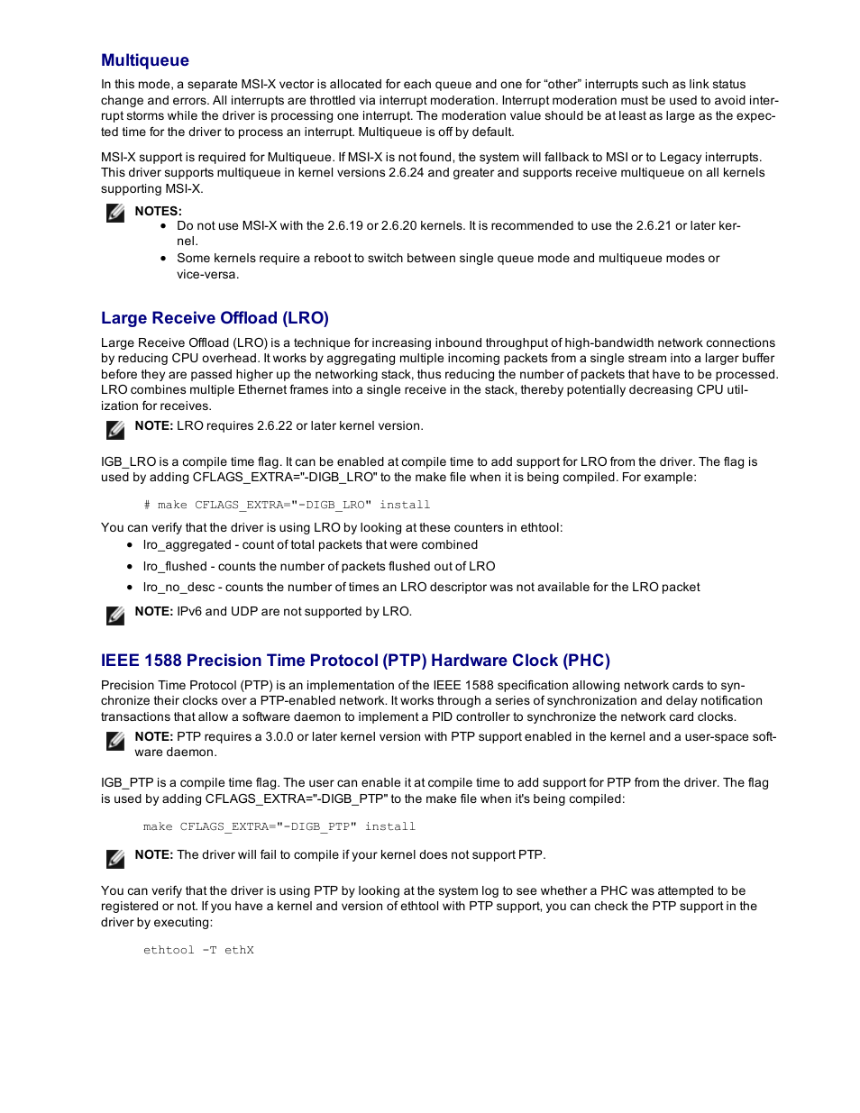 Multiqueue, Large receive offload (lro) | Dell Intel PRO Family of Adapters User Manual | Page 80 / 153