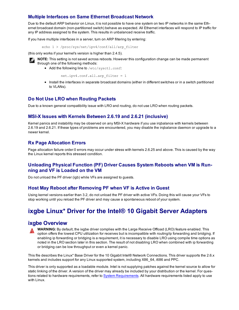 Ixgbe, Ixgbe overview | Dell Intel PRO Family of Adapters User Manual | Page 88 / 153