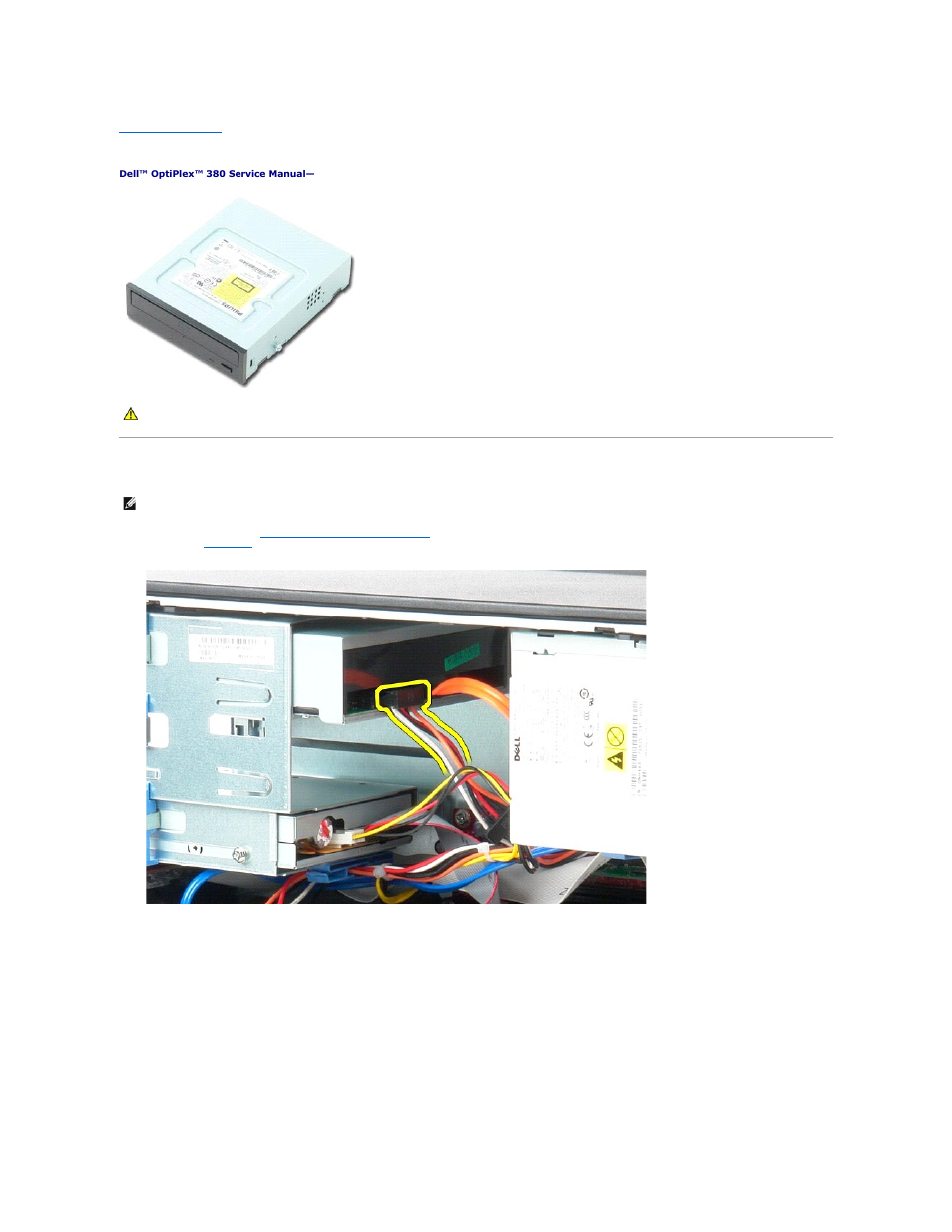 Optical drive, Removing the optical drive | Dell OptiPlex 380 (Late 2009) User Manual | Page 28 / 54