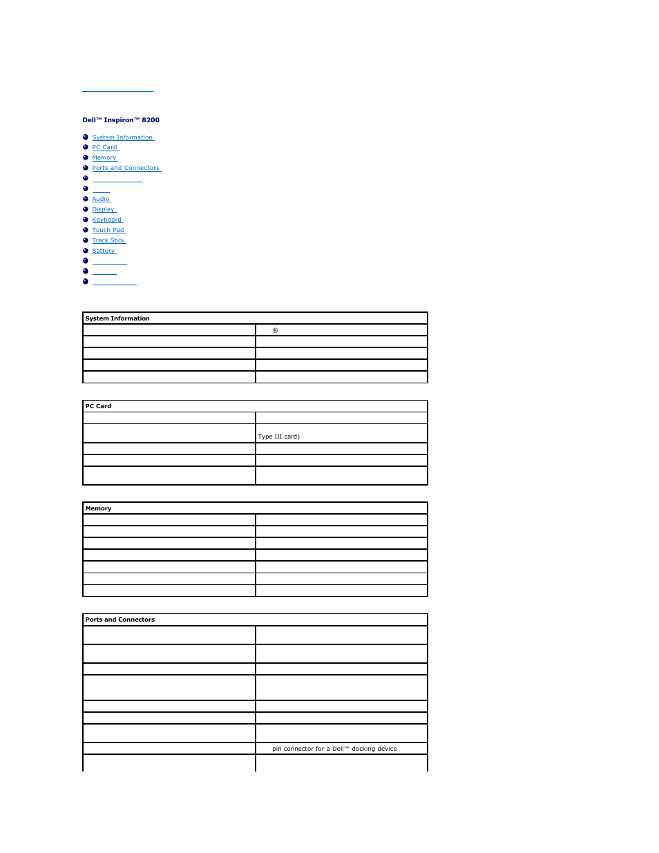 Specifications | Dell Inspiron 8200 User Manual | Page 56 / 80