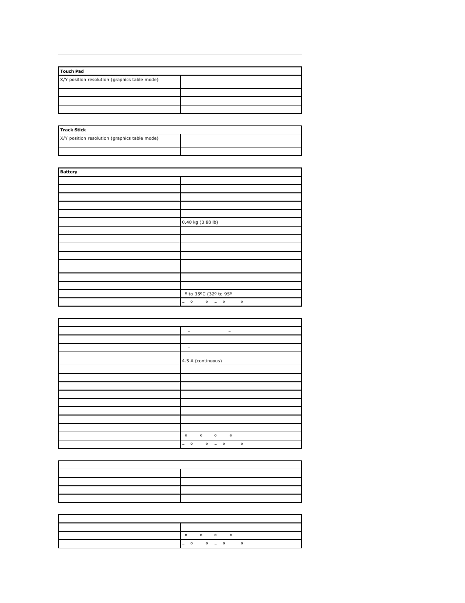 Touch pad, Track stick, Battery | Ac adapter, Physical, Environmental | Dell Inspiron 8200 User Manual | Page 58 / 80