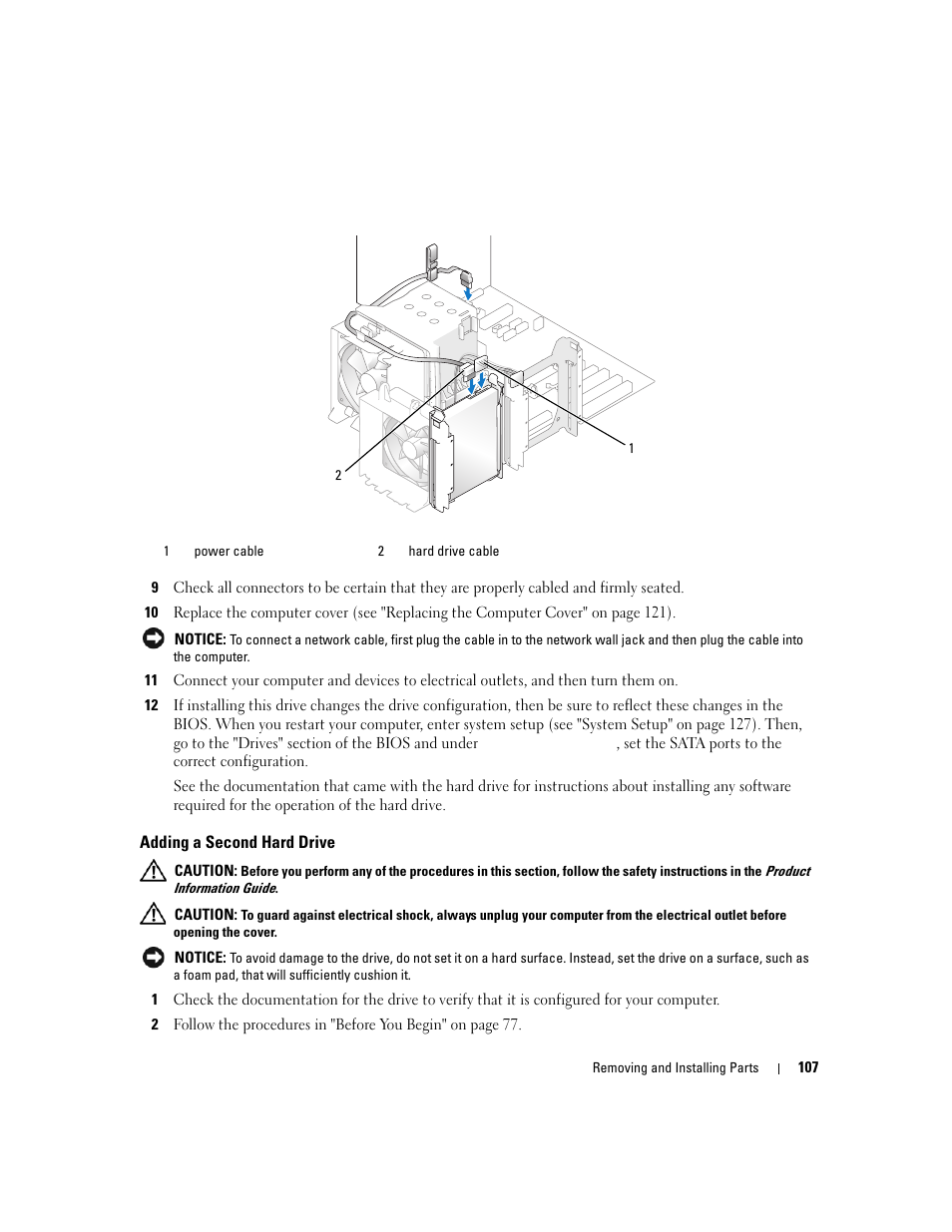 Adding a second hard drive | Dell XPS 410 (Mid 2007) User Manual | Page 107 / 172