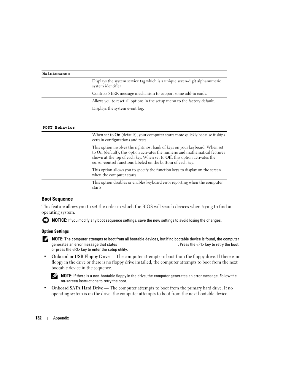 Boot sequence | Dell XPS 410 (Mid 2007) User Manual | Page 132 / 172