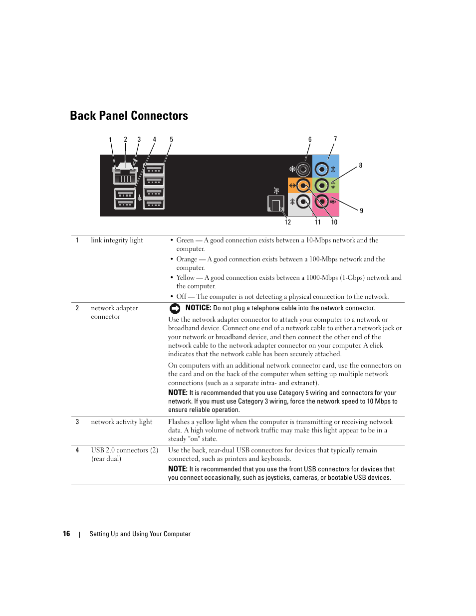 Back panel connectors | Dell XPS 410 (Mid 2007) User Manual | Page 16 / 172