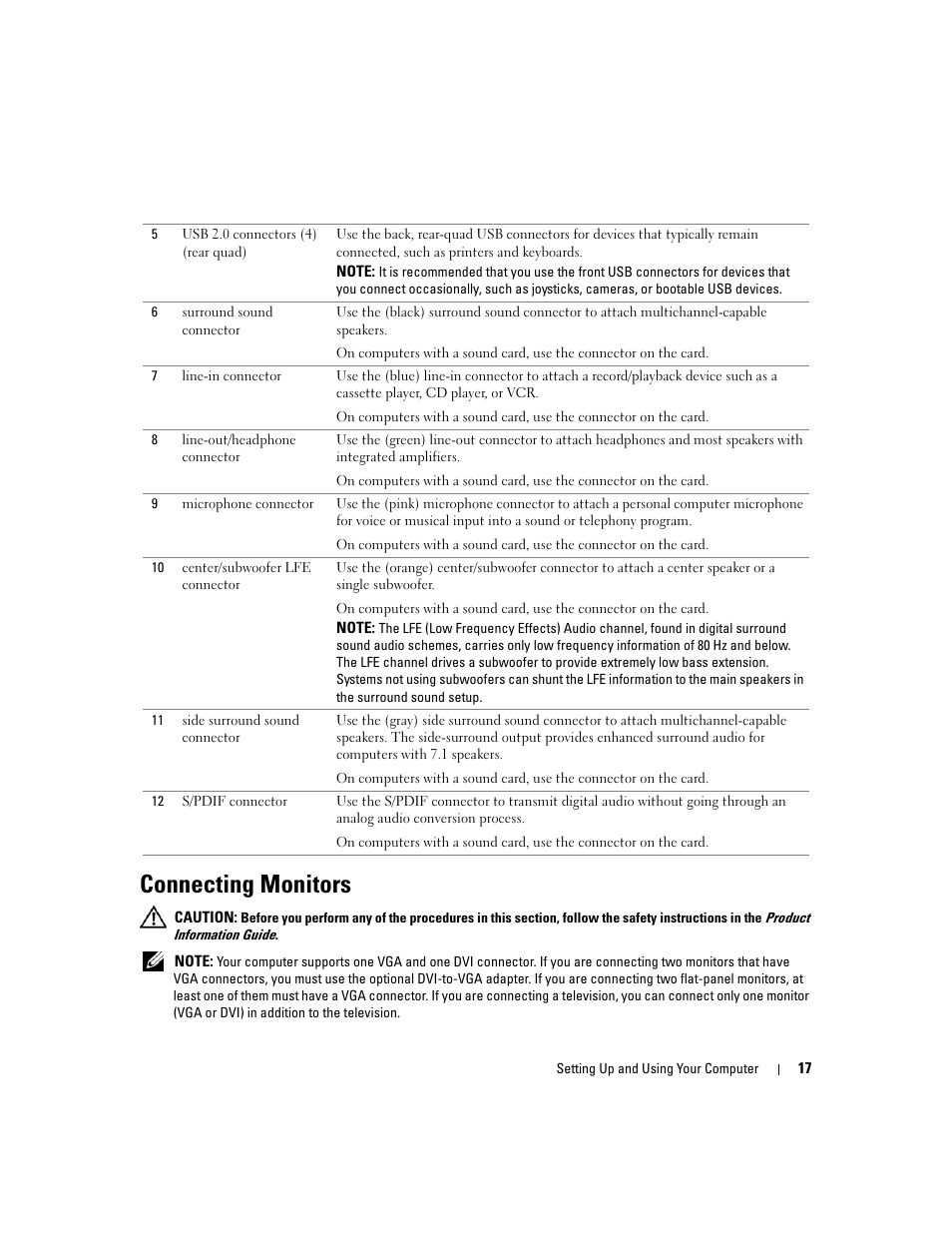 Connecting monitors | Dell XPS 410 (Mid 2007) User Manual | Page 17 / 172