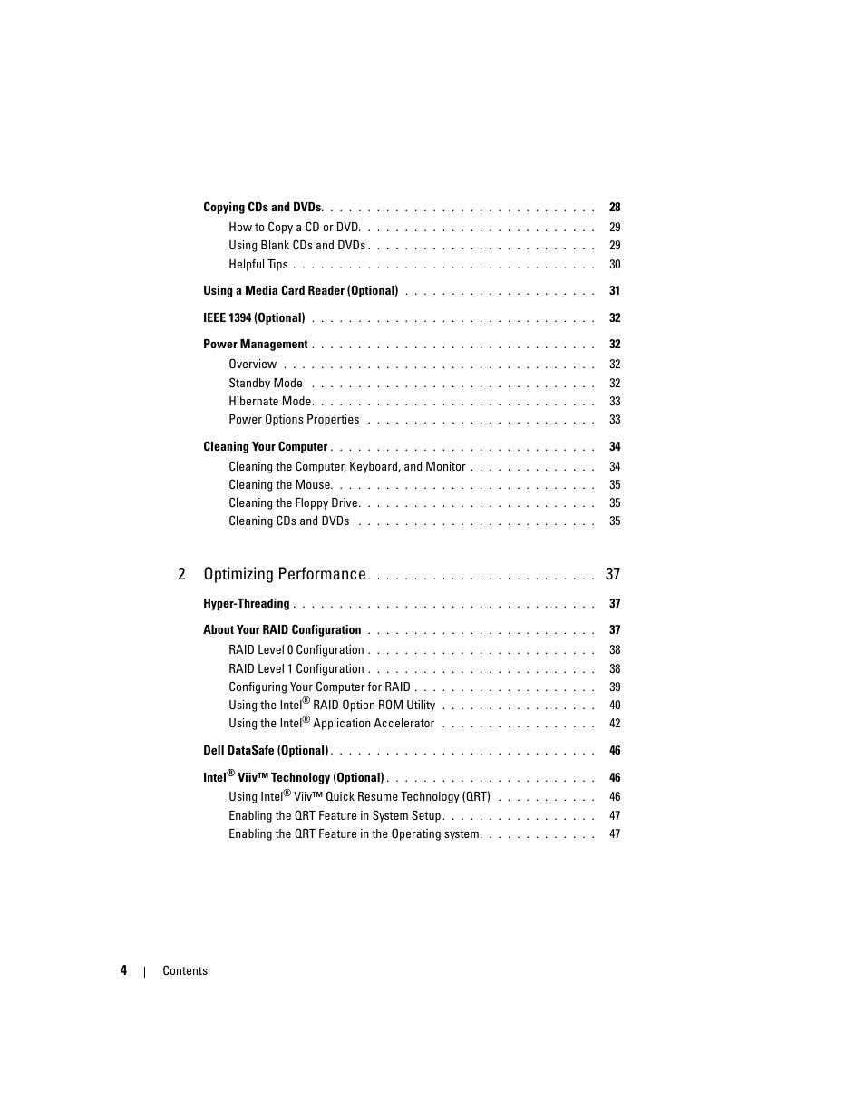 2optimizing performance | Dell XPS 410 (Mid 2007) User Manual | Page 4 / 172